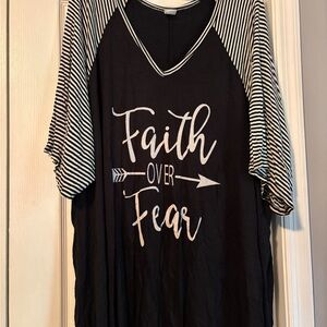 Black and White Striped Women's Tunic Top